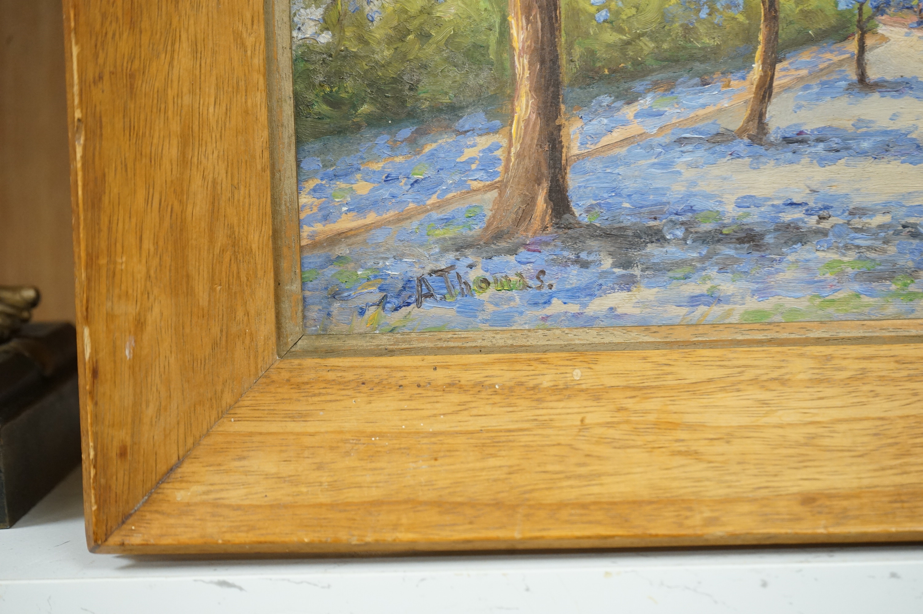 A. Thomas, Suburban street scene, signed, Impressionist on board, 28 x 40cm